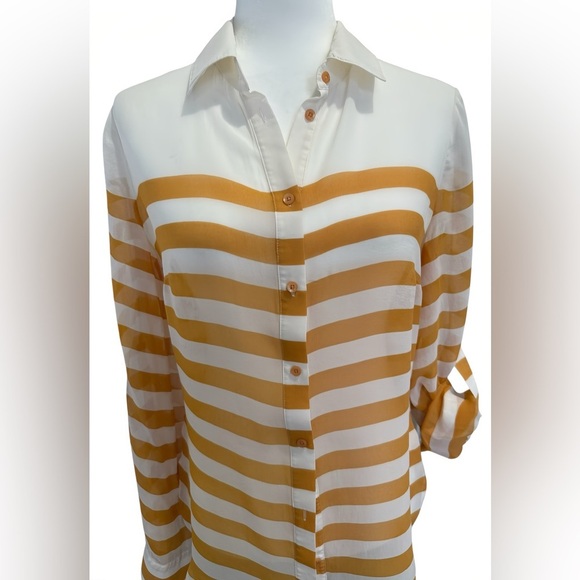 Bebe 100% Mulberry Silk Striped Button Front Blouse Shirt Top Small S - Picture 2 of 9